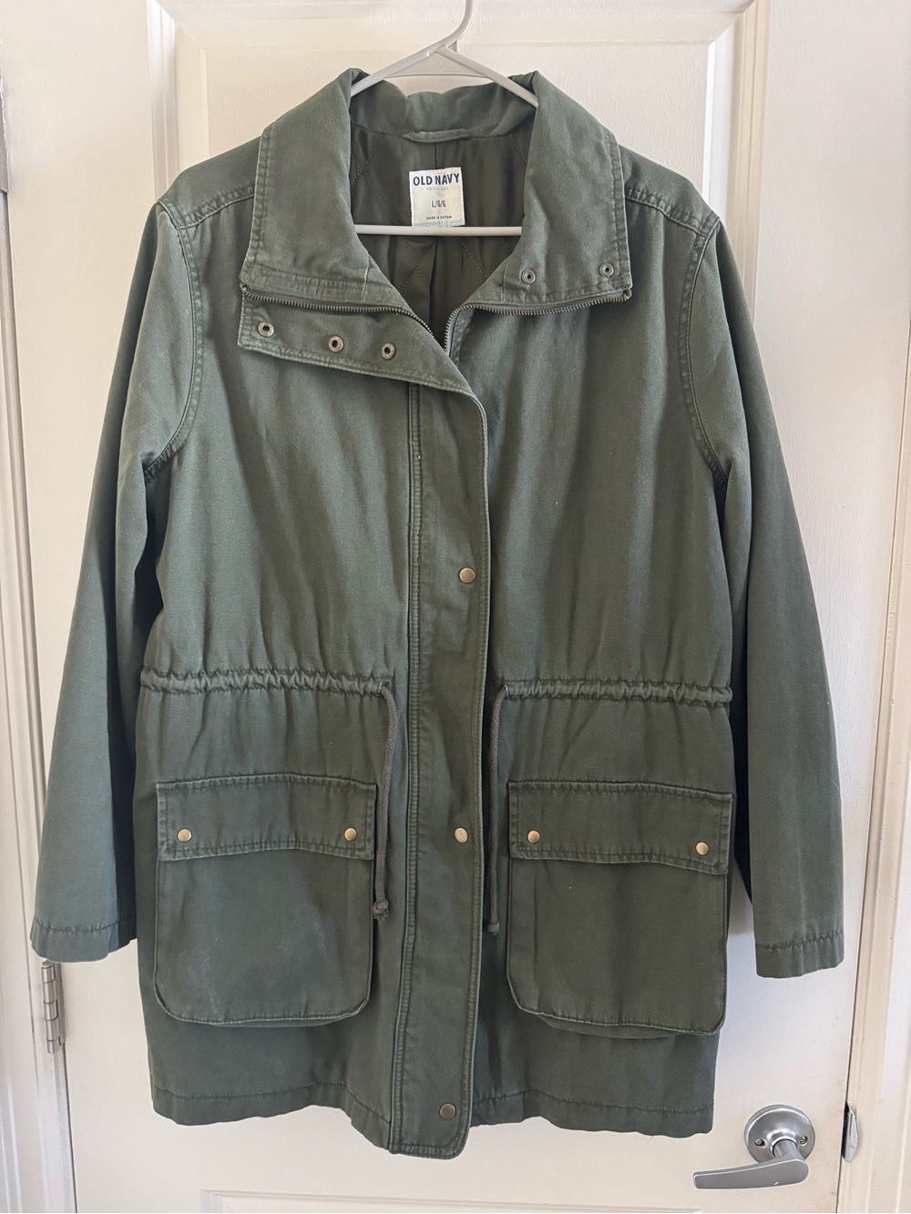 Old Navy Women’s Military Utility Jacket Green Drawstring Waist Zip Up Size L